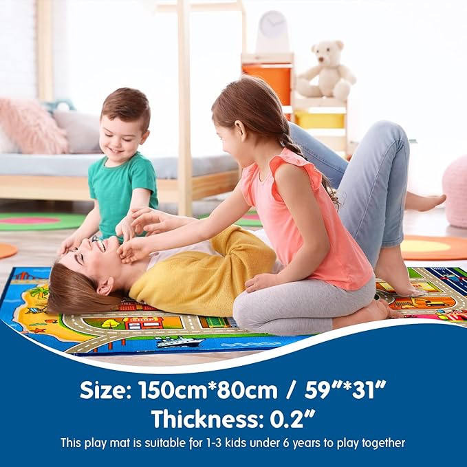 Booooom Jackson Kids Car Rug Play Mat 60x32 inches,Car Mat,Non Slip Kids Rug for Bedroom Boys Playroom,Play Carpet for Trucks