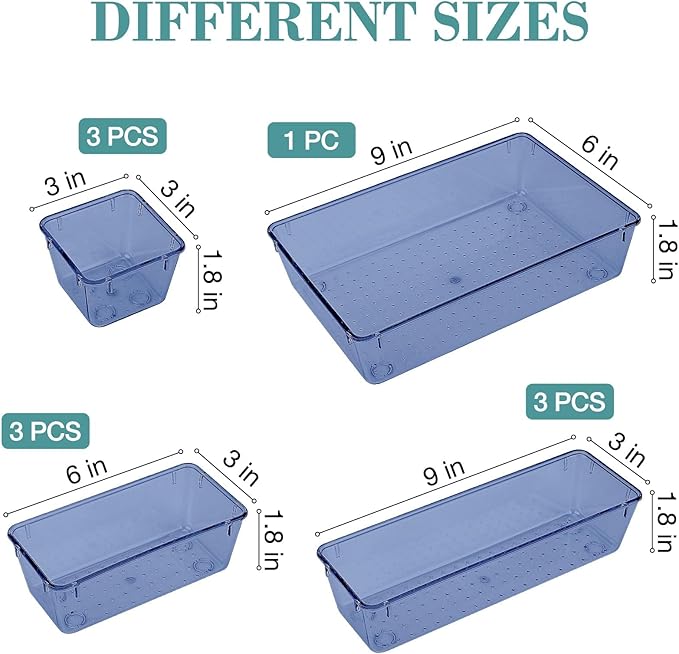 StorMiracle 10 PCS Drawer Organizer Set, 5 Varied Size Bathroom and kitchen Drawer cabinet organizer Trays, Clear Storage Bin