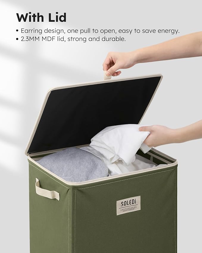 SOLEDI Laundry Hamper with Lid 100L Large & Tall Collapsible Laundry Basket, Clothes Hamper with Bag Removable Easy to Carry,