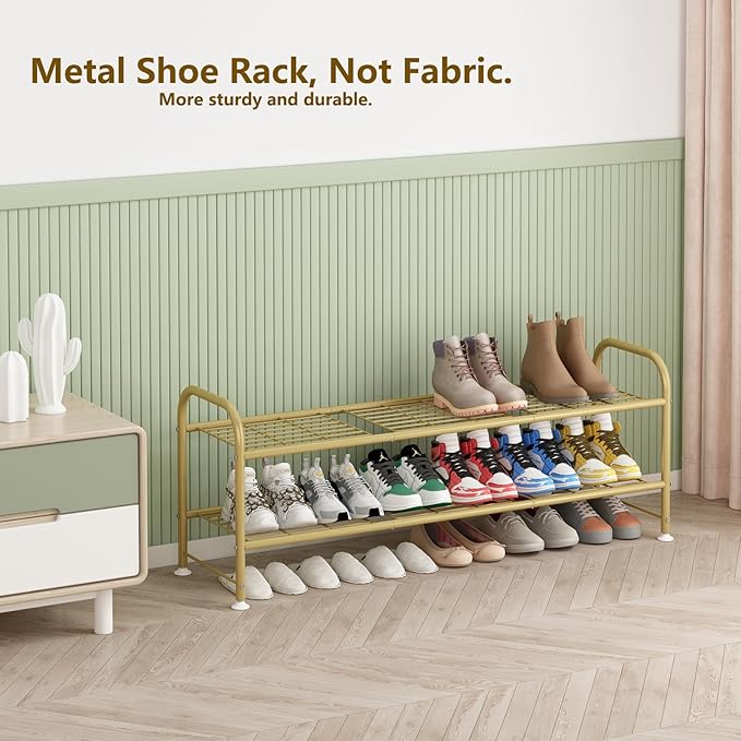 LINZINAR Shoe Rack Long 2 Tier Shoe Storage Organizer Metal Wide Shoe Shelf for Closet Entryway Bedroom 18 Paris Large Capaci