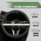 Suede Steering Wheel Cover with Upgraded Silicone Inner Ring, Breathable, Anti-Slip, Leather Universal 14.5 to 15 Inch Steeri