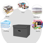 Fabric Foldable Collapsible Storage Cube Bin Organizer Basket with Lid, Handles, Removable Divider for Home, Closet (Grey, 6P