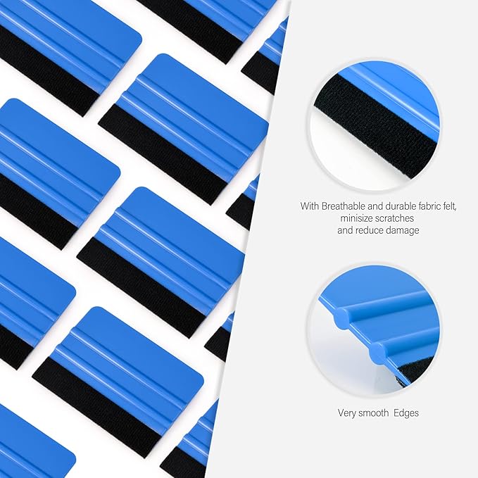 Gomake 20 Pack Vinyl Squeegee with 20PCS Felt Fabric for Tint Film Decal Squeegee Application Tool Vinyl Wrap Installation Wallpaper Smooth Tool (Black and Blue, 20)