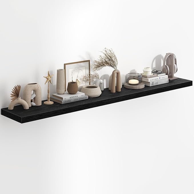 Fun Memories 72 Inch Floating Shelves in Black, 9.3 Inch Deep Floating Shelf for Bathroom Living Room Kitchen, Rusitc Wall Mo