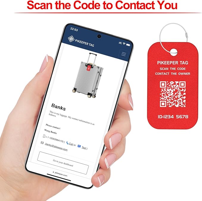 Engraved Aluminum Luggage Tag, American Flag Suitcase ID Tag with Smart QR Code for Lost & Found, Shows Scanner’s Location Wh