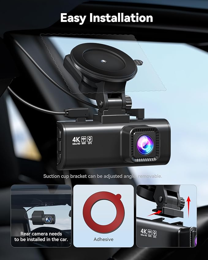 REDTIGER Dash Cam 4K Front and 1080P Rear, STARVIS 2 Sensor, 5.8GHz WiFi (20MB/s), GPS, WDR & HDR Night Vision, 170°Wide Angl