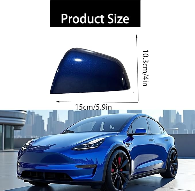 Compatible with Tesla Model Y Side Mirror Cover Replacement 2021 2022 2023 2024, Left Driver Side Rearview Mirror Cover Cap for Model Y Accessories(blue)