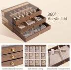 3 Layer Wooden Drawers Jewelry Box Vintage Style Jewelry Organizer with Acrylic Cover, Jewelry Storage Display Box for Ring E