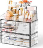 Yieach Acrylic Make up Organizers for Counter,Desk and Vanity,3 Pack Stackable Bathroom Counter Organizer with Drawers,Large 