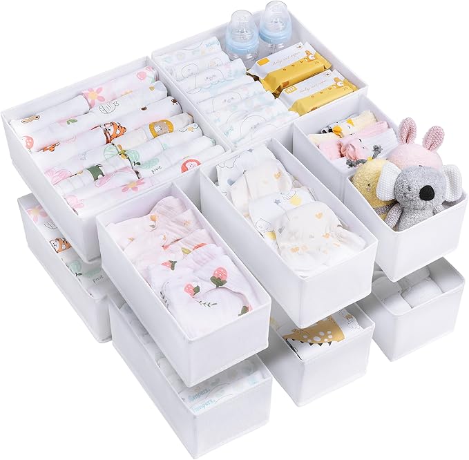 Vtopmart 12 Pack Baby Clothes Organizer, Dresser Drawer Organizer for Baby Clothing, Foldable Fabric Closet Drawer Storage Bi