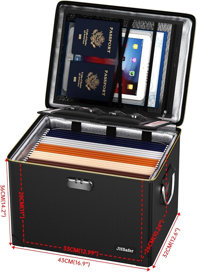 Fireproof Document Box with Fireproof Zipper,Hard Case Fireproof File Box with Lock,Insulated Non-Foldable Fireproof File Cab