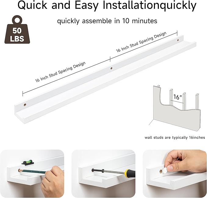 Fun Memories Picture Ledge Shelf, 32 Inch Floating Shelves Set of 2, Large Nursery Book Shelves for Toys Storage, Kids Booksh