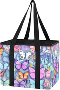 Colorful Butterflies Reusable Grocery Bags Large Shopping Tote Bag with Reinforced Bottom Board, Water Resistant Foldable Sto