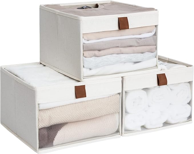 StorageWorks Closet Storage Bins, Storage Baskets with Clear Window and Handles, Foldable Fabric Organizer for Clothes, Shelv