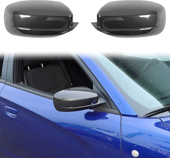 Voodonala Carbon Fiber Side Mirror Trim for 2010-2025+ Dodge Charger & Chrysler 300C, 2pcs ABS Plastic, Triangular, Right & Left, High-Class Decor & Scratch Coverage