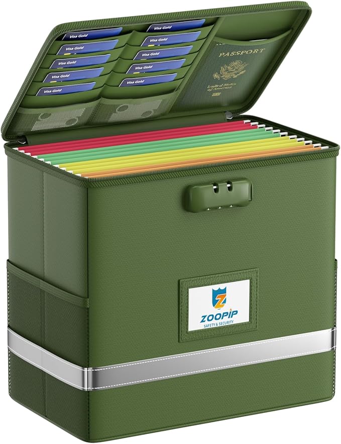 Fireproof File Box with Lock, Document Box Storage Organizer, Suitable for Hanging File Folders in Letter Size, Collapsible F