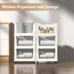 Stackable Plastic Storage Basket, 3 Pack Foldable Closet Organizers and Storage Bins with Wheels, Collapsible Drawer Shelf St