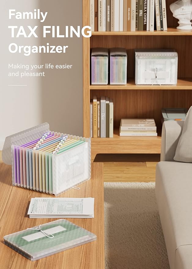 ABC life 12 Pockets Accordion File Organizer Expanding File Folders, Portable Monthly Bill Receipt Document Organiser, Expand