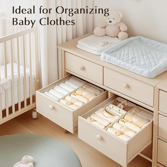 DIMJ Drawer Organizers - Set of 12 Fabric Closet Organizers and Storage, Drawer Dividers for Baby Clothes, Socks, Belt, Tie (