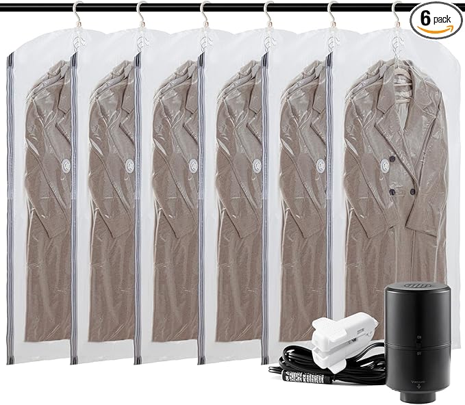 AILI Hanging Vacuum Sealer Suction Space Saver Storage Bags for Clothes Travel with Electric Air Pump And Rolling Slide Clip 