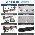 TICONN Over The Door Hooks, 5 Heavy Duty Tri Coat Rack All Metal Coat Hanger for Bathroom Bedroom Dorm (Antique Bronze, 2PK, 