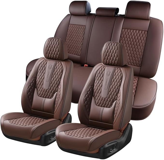 Coverado Car Seat Covers Full Set, 5 Seat Leather Seat Covers for Cars, Car Seat Protector with Lumbar Support, Waterproof Se