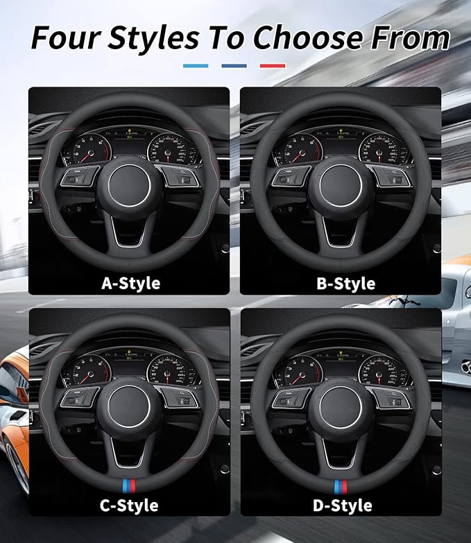 Custom-Fit for Nissan Steering Wheel Cover, Premium Leather Car Steering Wheel Cover with Logo, Non-Slip, Breathable, for Nissan Accessories (A-Style,for Nissan)