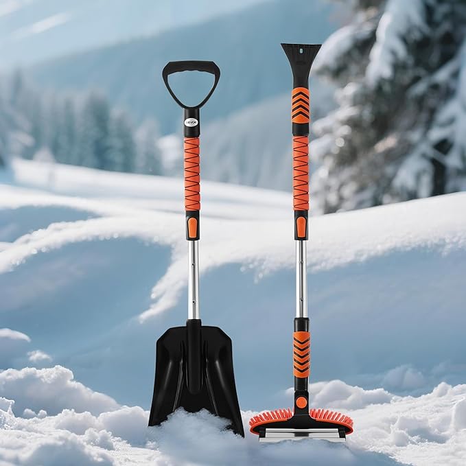 VEVOR Snow Shovel and Snow Brush, 42 in Extendable Snows Broom & Ice Scraper with 180° Pivoting Brush Head, Non-Slip Grip, Portable Winter Snows Removal Tools for Cars Trucks SUVs Vehicle