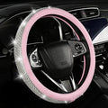 Bling Diamond Leather Steering Wheel Cover, Pink Steering Wheel Covers for Women Girls with Crystal Rhinestones, Universal Fit 14.5“-15" Car Steering Wheel Bling Cover Accessories