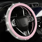Bling Diamond Leather Steering Wheel Cover, Pink Steering Wheel Covers for Women Girls with Crystal Rhinestones, Universal Fit 14.5“-15" Car Steering Wheel Bling Cover Accessories