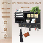 Key Holder Wall Mount, Solid Wood Key and Mail Organizer for Wall(Self Adhesive or Drill), 8 Hooks Key Rack for Entryway Hall