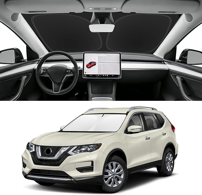 Custom Fit Windshield Sun Shade for Nissan Rogue 2014-2020, Blocks UV & Heat, Front Window Sunshade Accessorie, Easy Fold & Store Keep Your Car Cooler
