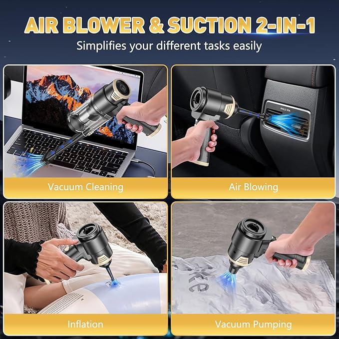 KMM Handheld Car Vacuum Cleaner, 16000PA Air Duster & Vacuum Cleaner, 120W High Power Hand Held Vacuum Cordless, Portable Vac