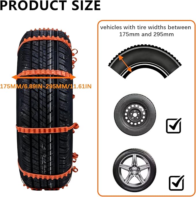 JINGKE 12 Pcs Reusable Snow Chains，Universal Emergency Adjustable Anti-skid Tire Chains Fit for Universal Winter Car Truck SU