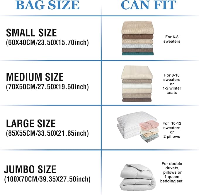 Vacuum Storage Bags with Electric Pump, Space Saver Vacuum Seal Bags with Pump, Sealer Compression for Clothes, Comforters, B