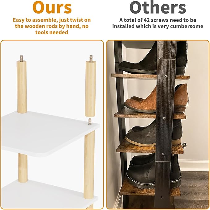 LUCKNOCK Vertical Shoe Rack, 8-Tier Tall Narrow Shoe Organizer for Entryway, Closet, Dorm & Small Spaces, Freestanding Wooden
