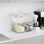 Yieach 4 Pack Large Stackable Storage Drawers,11″Deep Under Cabinet Organizer,Baby Bottle Organizer,Clear Stacking Pull Out D