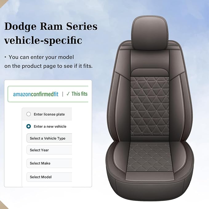 Coverado Leather Car Seat Covers, Waterproof Dooge Ram 1500 Seat Covers Compatible with 2002-2025 Dodge Ram 1500 2500 3500 wi