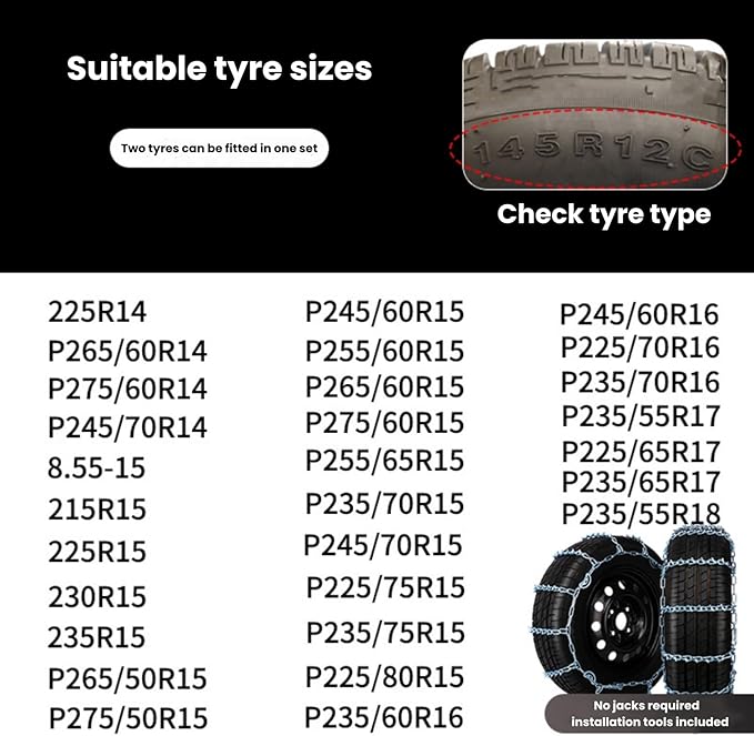 Super Grip V-Bar Ice & Snow Chains 2 Pack for Cars & SUVs - 14" to 18" Tire Anti-Slip Ice & Deep Snow Traction, Easy Installa