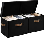 StorageWorks Fabric Storage Bins with Lid, Decorative Storage Boxes for Shelves, Stackable Closet Organizer Basket with Handl