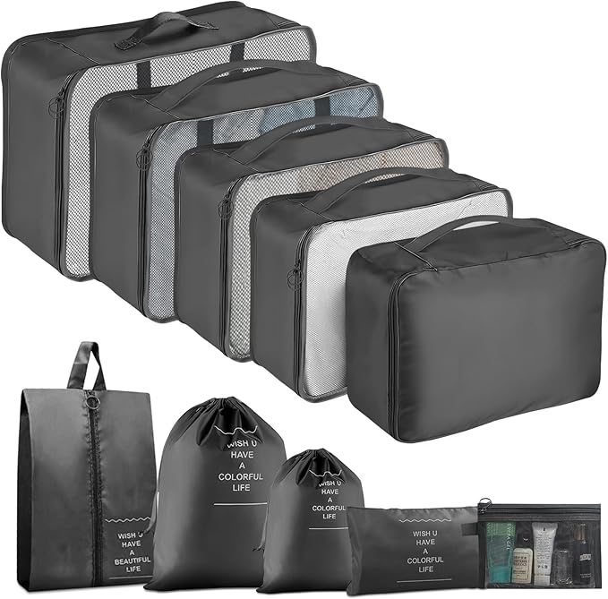 Packing Cubes for Travel -10 Set Luggage Organizer Bags for Family, Mesh Breathable Packing Cubes for Suitcases Durable Trave