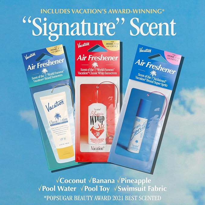 Vacation Air Freshener Variety Pack, 6 Exclusive Summer Scents, Includes Classic Lotion, Chardonnay Oil, After Sun Gel, Class