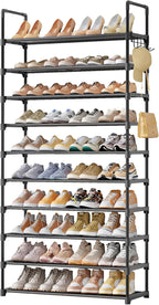 Kitsure Shoe Rack for Closet - 10-Tier Shoe Organizer with Hook Rack, Large-Capacity & Space-Saving Shoe Shelf for Entryway, 