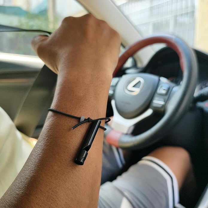 Bracelet Car Window Breaker Wrist Strap Escape Tool, Car Emergency Self Rescue Tool， Tungsten Carbide Bead & Handcuff Key (AH