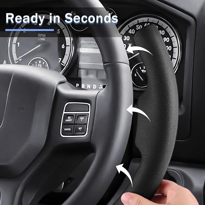 Steering Wheel Cover for Ram 1500, Car Steering Wheel Cover for Dodge Ram 1500 (2012-2018) 1500 Classic(2019-2023) 2500(2012-2018) 3500(2012-2018) 5500(2012-2018), Perforated Black