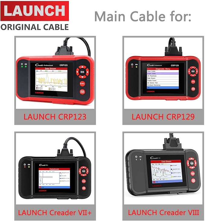 LAUNCH Original Main Cable for LAUNCH CRP123, CRP129, Creader VII+, Creader VIII OBD2 OBD-II Diagnostic Scanner Replacement