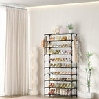 LANTEFUL 10 Tiers Shoe Rack 50 Pairs Large Capacity Tall Shoe Organizer Sturdy Shoe Storage with Two Hooks Space Saving Metal
