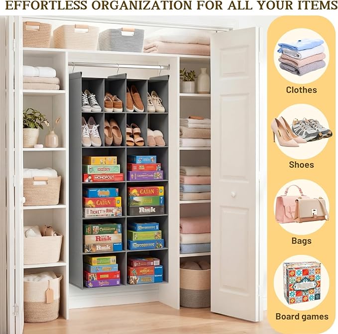 Ofiray-home 6 Tier Hanging Closet Organizer, 16 Compartments Sweater Organizer for Closet with 3 Sturdy Hooks, Closet Organiz