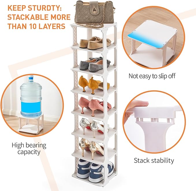 5 Tiers Shoe Rack Organizer for Closet Shoe Holder Storage Narrow Plastic Vertical, Free Standing Shoe Rack Shelf for Entrywa
