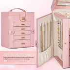 AKOZLIN Large Jewelry Box Organizer Functional with Big Mirror, Leather Jewelry Storage Case for Women Girls Ring Necklace Ea